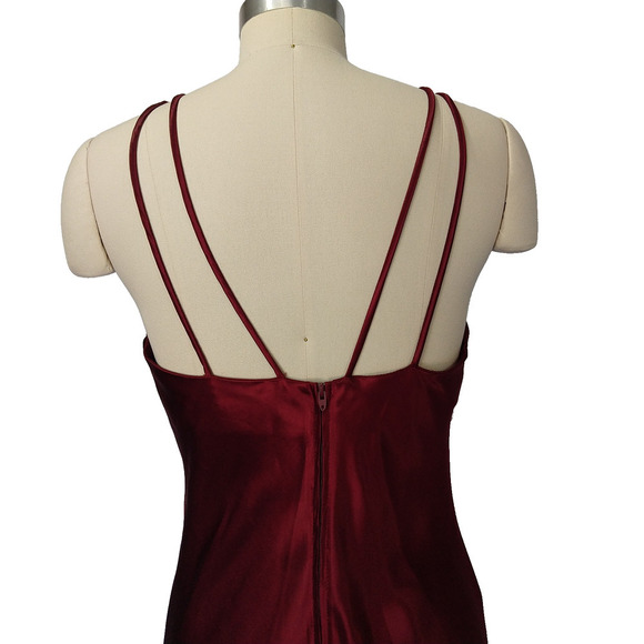 Vintage 90s Prom Dress Size S Burgundy Satin Maxi Strappy High Neck Blondie & Me - Picture 10 of 13